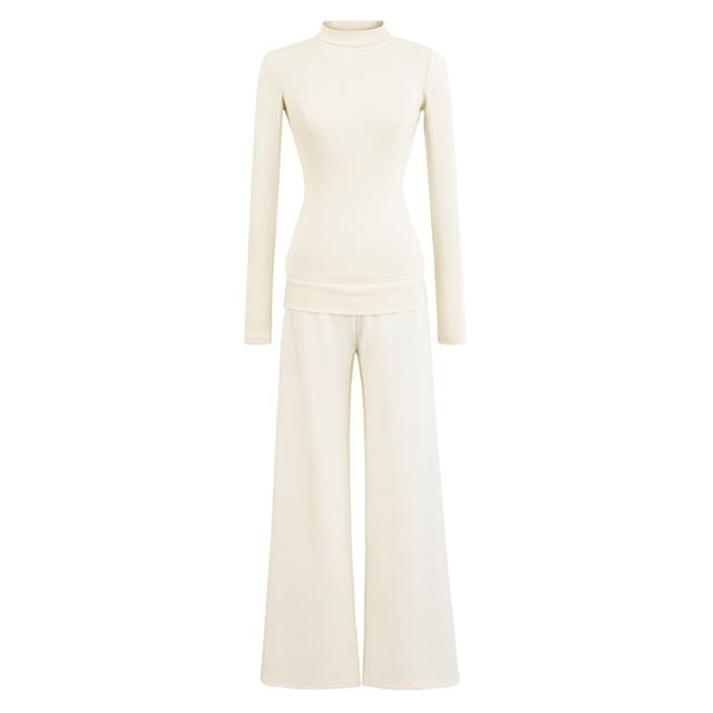 Mock Neck Slim Tee & High Rise Wide Leg Sweatpants Set