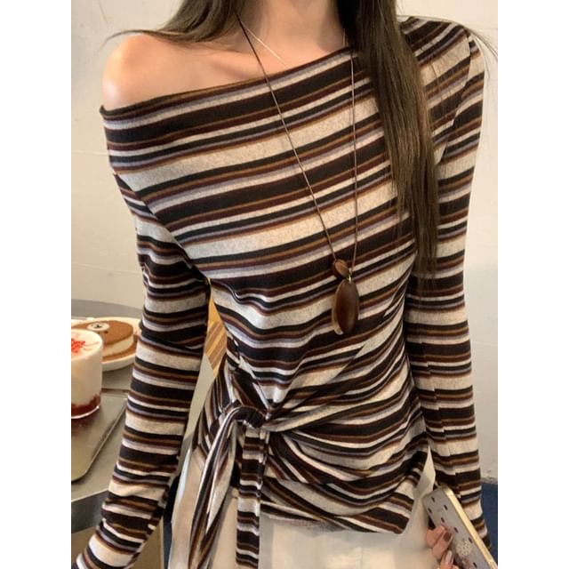 Boatneck Striped Tee with Long Sleeves