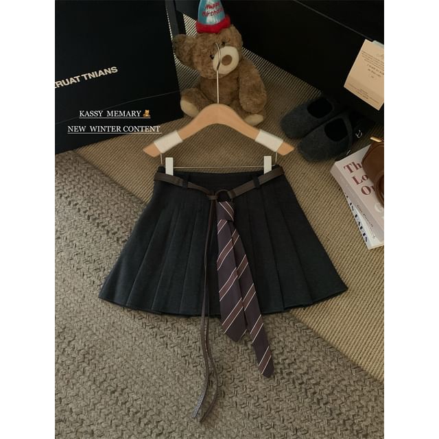 Pleated Mini A-Line Skirt High Waist