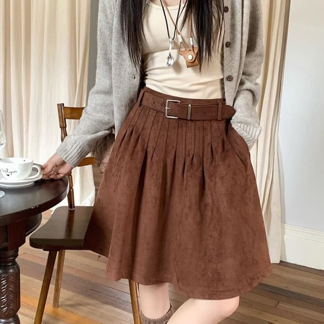 High Waist A-Line Skirt Plain Style