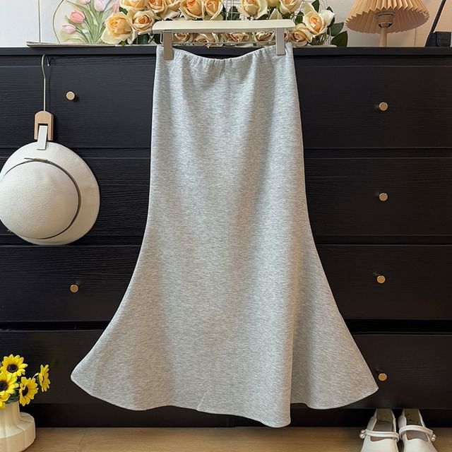 Elastic Waist Maxi Mermaid Skirt Plain