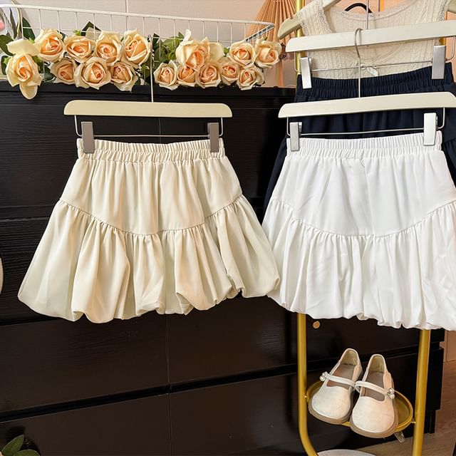 Elastic Waist Mini Bubble Skirt in Plain