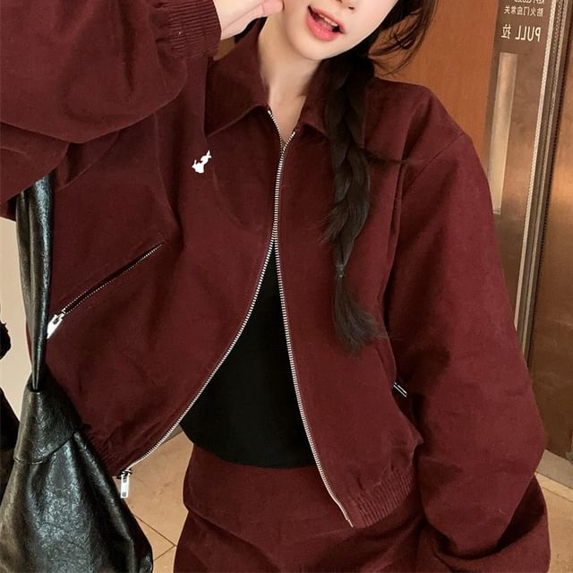 Collared Zip Jacket and Mini A-Line Skirt