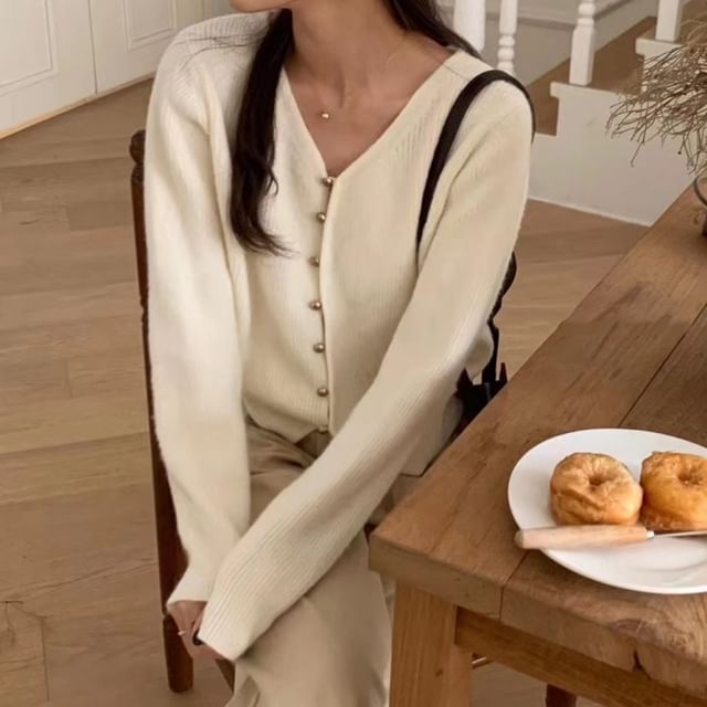 V-Neck Plain Cardigan