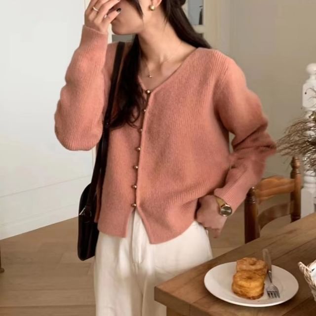 V-Neck Plain Cardigan