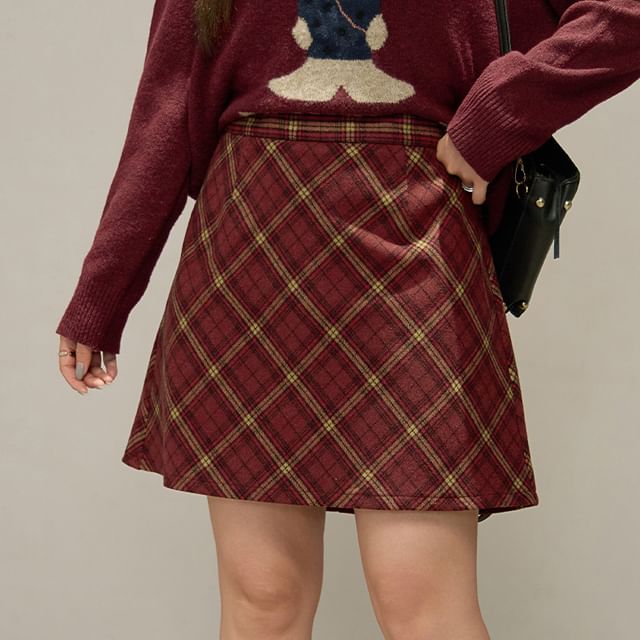 High Rise Plaid A-Line Skirt Various Designs