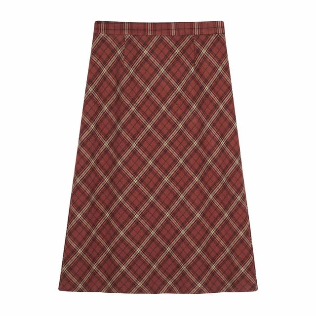 High Rise Plaid A-Line Skirt Various Designs