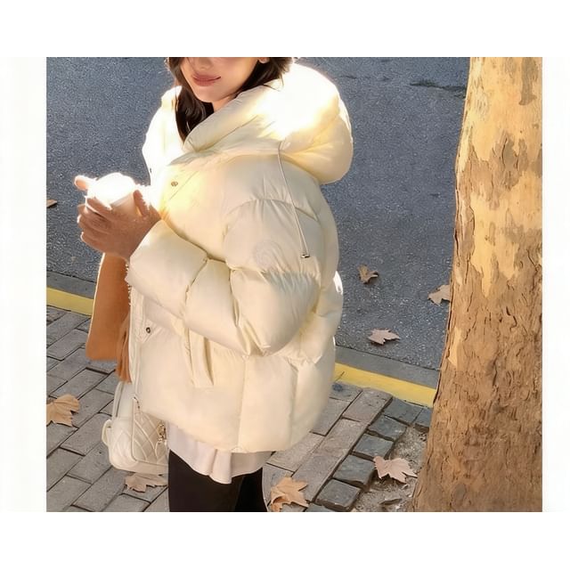 Plain Hooded Down Zip Puffer Jacket