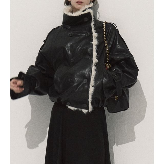 Collar Two Tone Fleece-Lined Double-Breasted Jacket