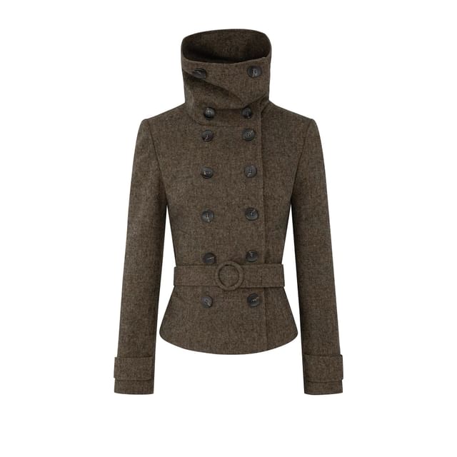 Turtleneck Belted Double-Breasted Jacket