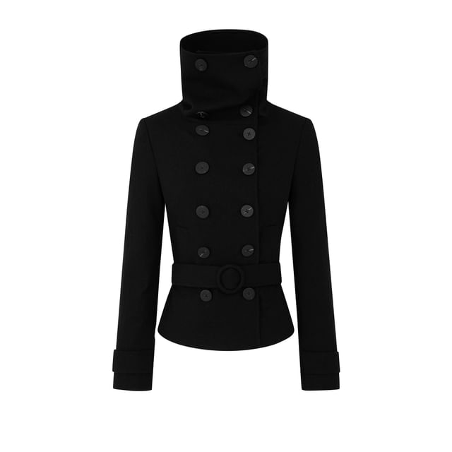 Turtleneck Belted Double-Breasted Jacket