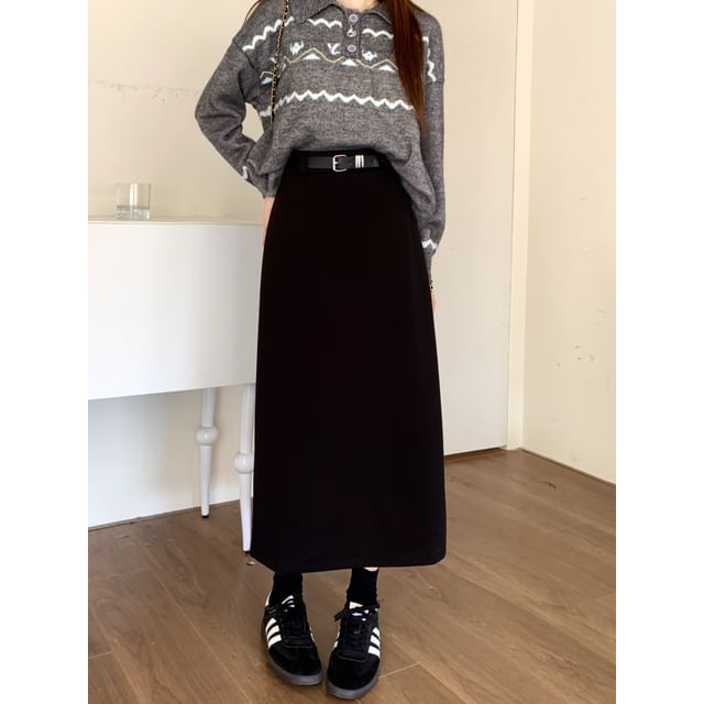 Midi Pencil Skirt High Waist Plain