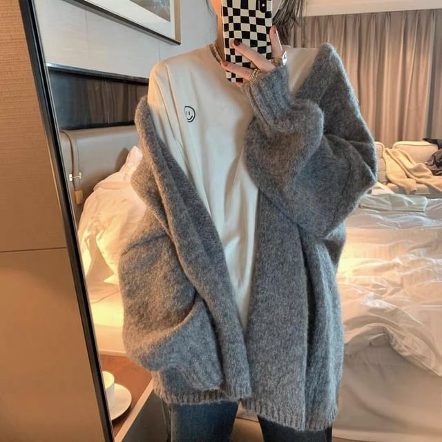 Open Front Plain Cardigan