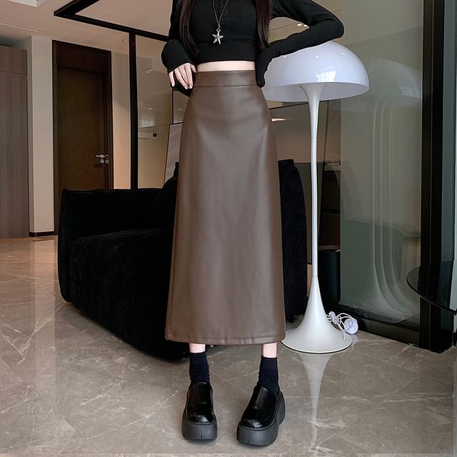 Faux Leather Maxi Skirt High Rise