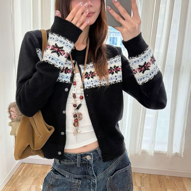 Jacquard Button-Up Cardigan