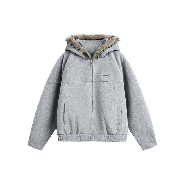 Faux Fur-Trim Hooded Wool Jacket