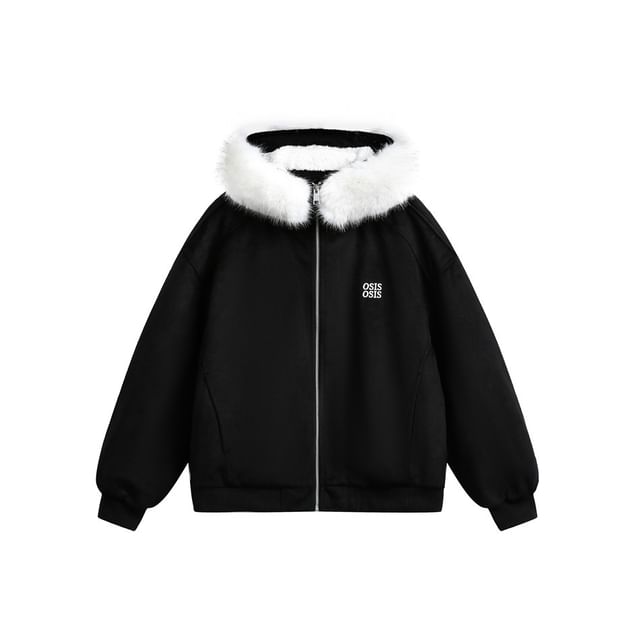 Detachable Faux Fur-Trim Hooded Wool Jacket