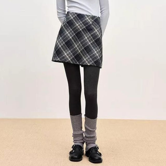 Plaid Mini A-Line Skirt with High Waist