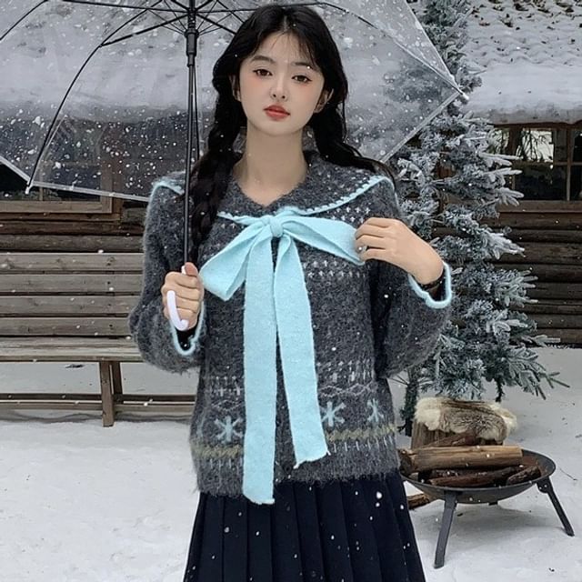Sailor Collar Button-Up Cardigan