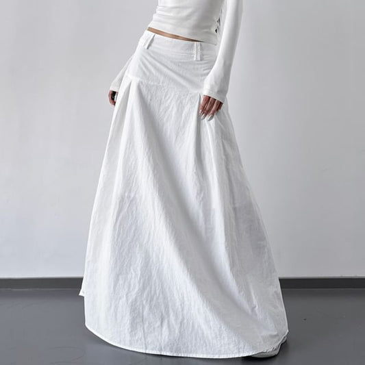 Mid Rise Plain Maxi A-Line Skirt