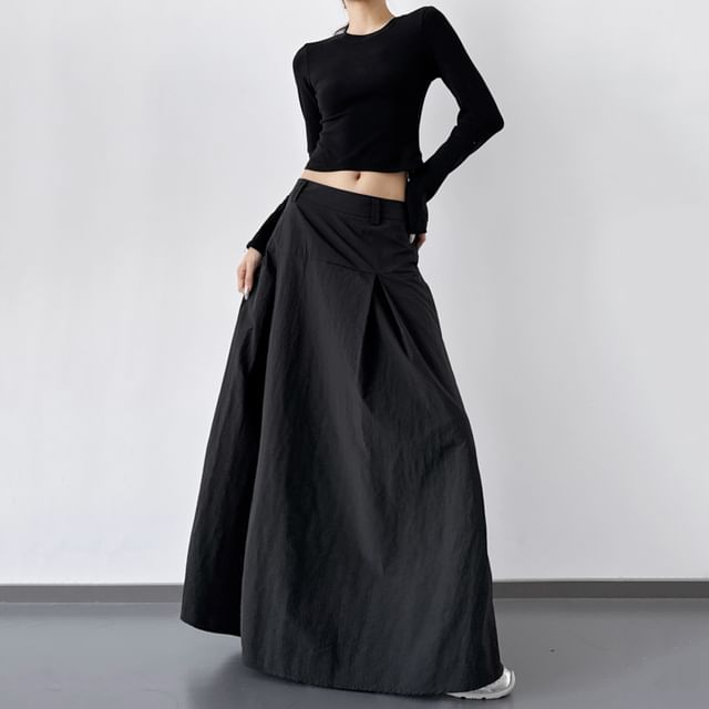 Mid Rise Plain Maxi A-Line Skirt