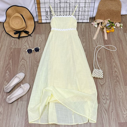 Spaghetti Strap Two Tone Panel Maxi A-Line Dress