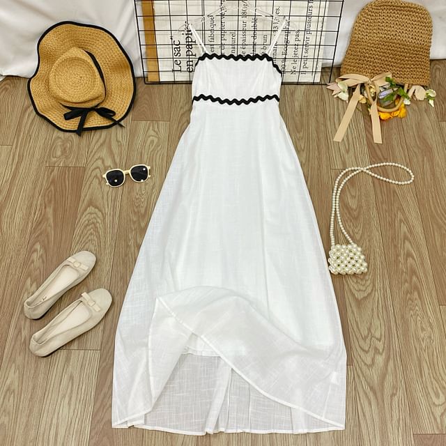 Spaghetti Strap Two Tone Panel Maxi A-Line Dress