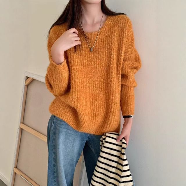 Melange Crew Neck Pullover Sweater