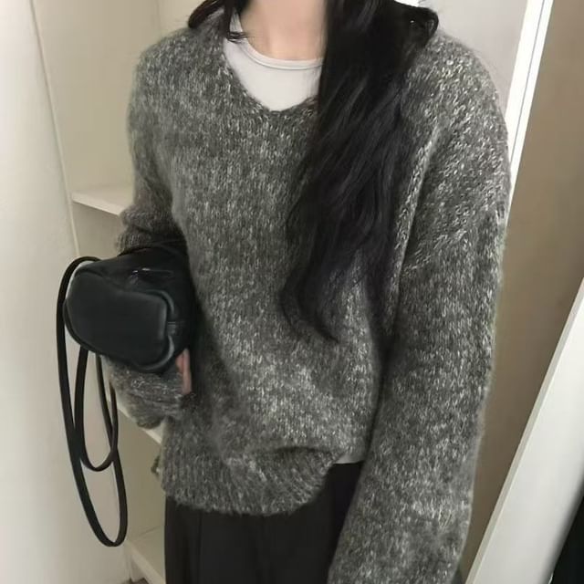 Melange V-Neck Knit Sweater