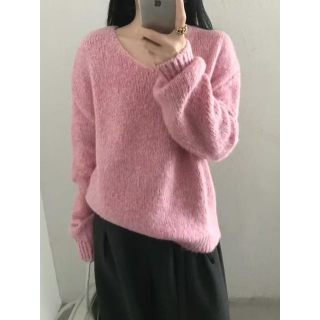 Melange V-Neck Knit Sweater