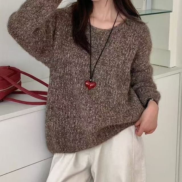 Melange Crew Neck Pullover Sweater