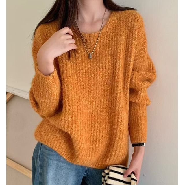 Melange Crew Neck Pullover Sweater