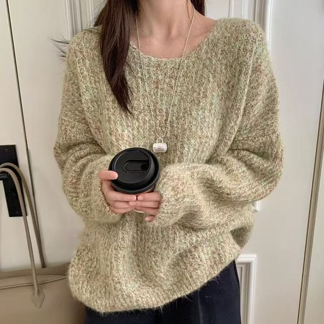 Melange Crew Neck Pullover Sweater