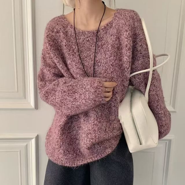 Melange Crew Neck Pullover Sweater