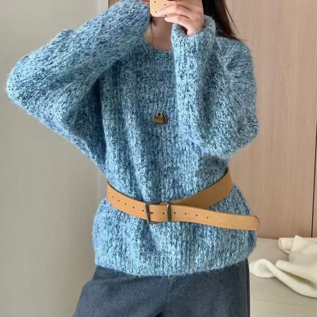 Melange Crew Neck Pullover Sweater