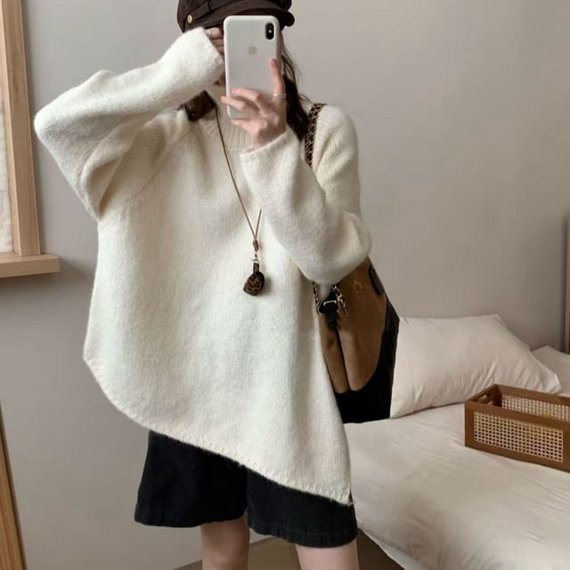 Asymmetrical Slit Turtleneck Oversized Sweater