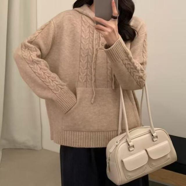 Drawstring Cable Knit Hoodie