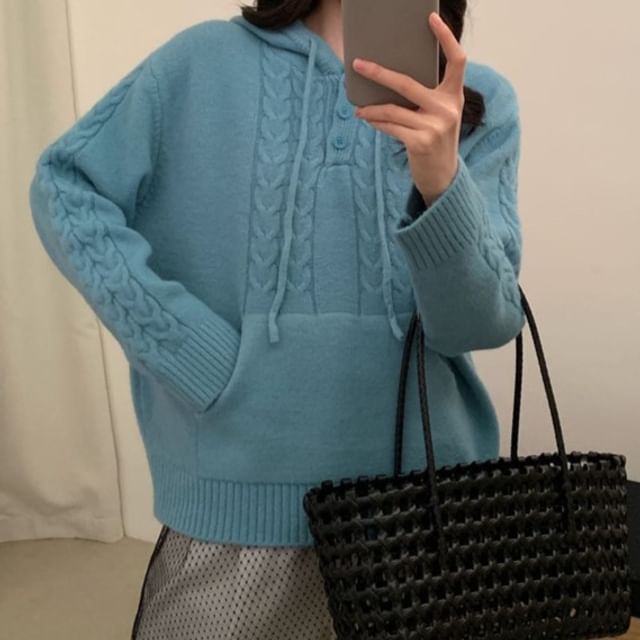 Drawstring Cable Knit Hoodie