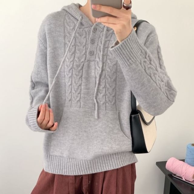 Drawstring Cable Knit Hoodie
