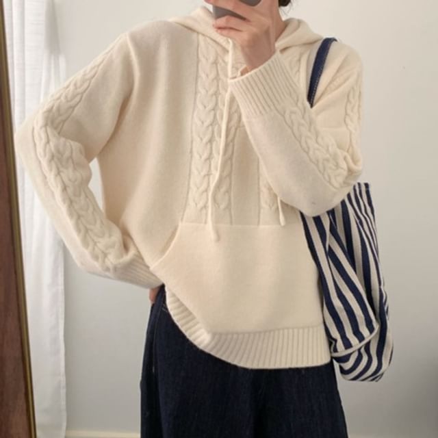 Drawstring Cable Knit Hoodie