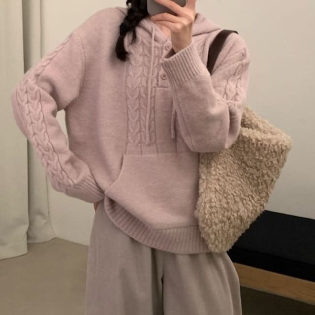 Drawstring Cable Knit Hoodie