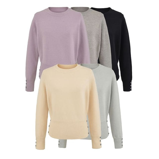 Ribbed Knit Plain Sweater with Round Neckline