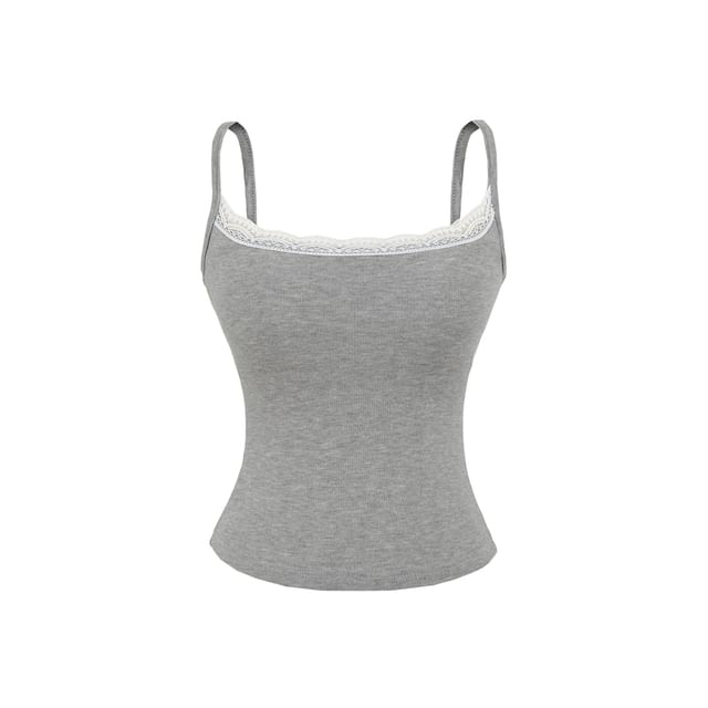 Lace Trim Camisole Top with Spaghetti Straps and Scoop Neck