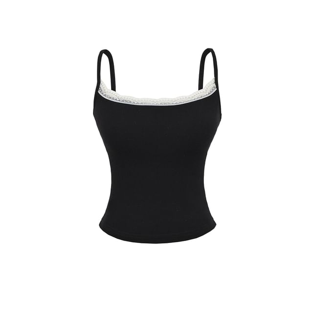 Lace Trim Camisole Top with Spaghetti Straps and Scoop Neck