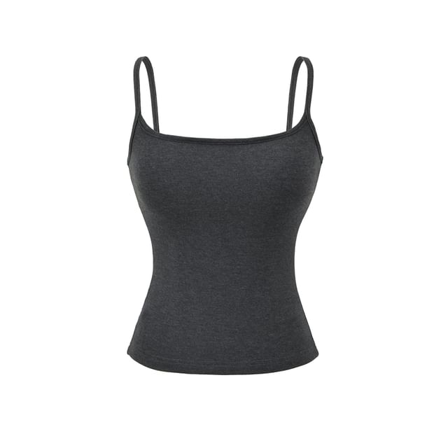 Plain Camisole Top with Spaghetti Straps and Scoop Neck