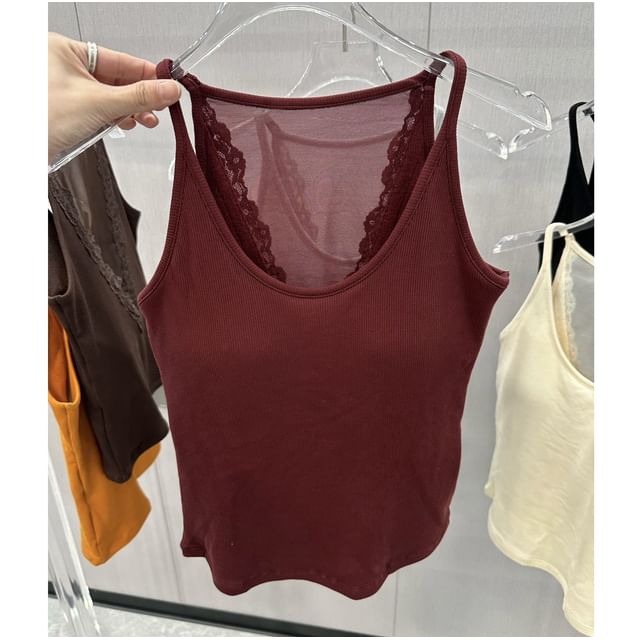 Plain Camisole Top with Lace Trim
