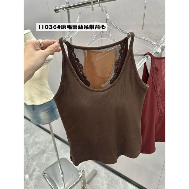 Plain Camisole Top with Lace Trim