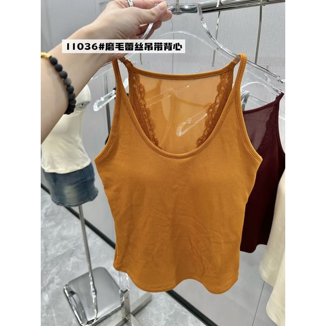 Plain Camisole Top with Lace Trim