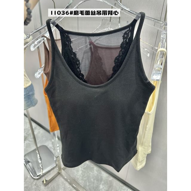 Plain Camisole Top with Lace Trim