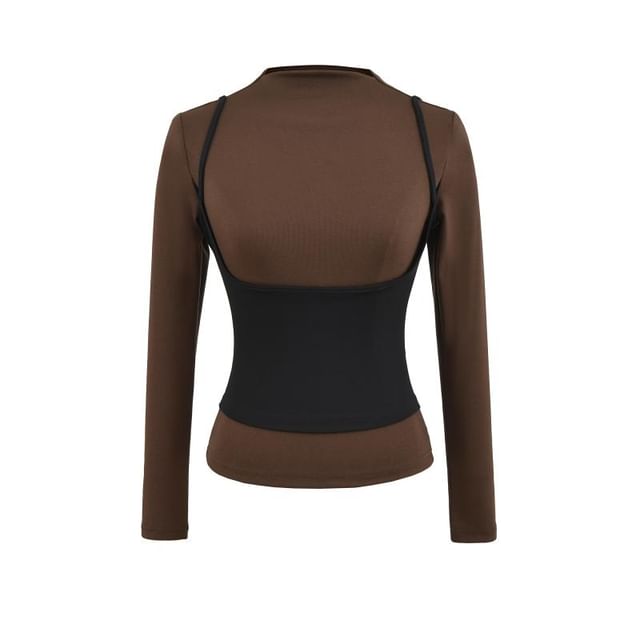 Long Sleeve Mock Neck Illusion Layered Top